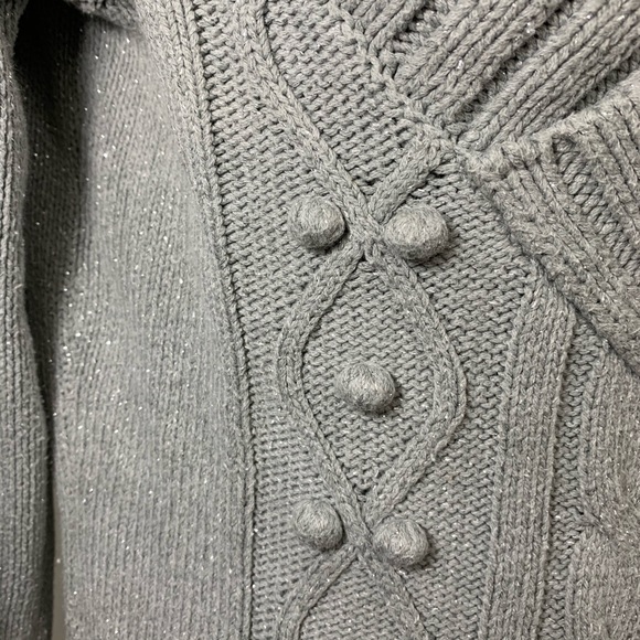 DKNY jeans cable knit v-neck gray silver sweater L - Picture 5 of 8